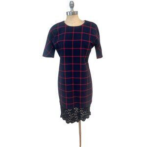 Michael Kors MacIntosh Dress Woman's 6 Blue Plaid Lace hem